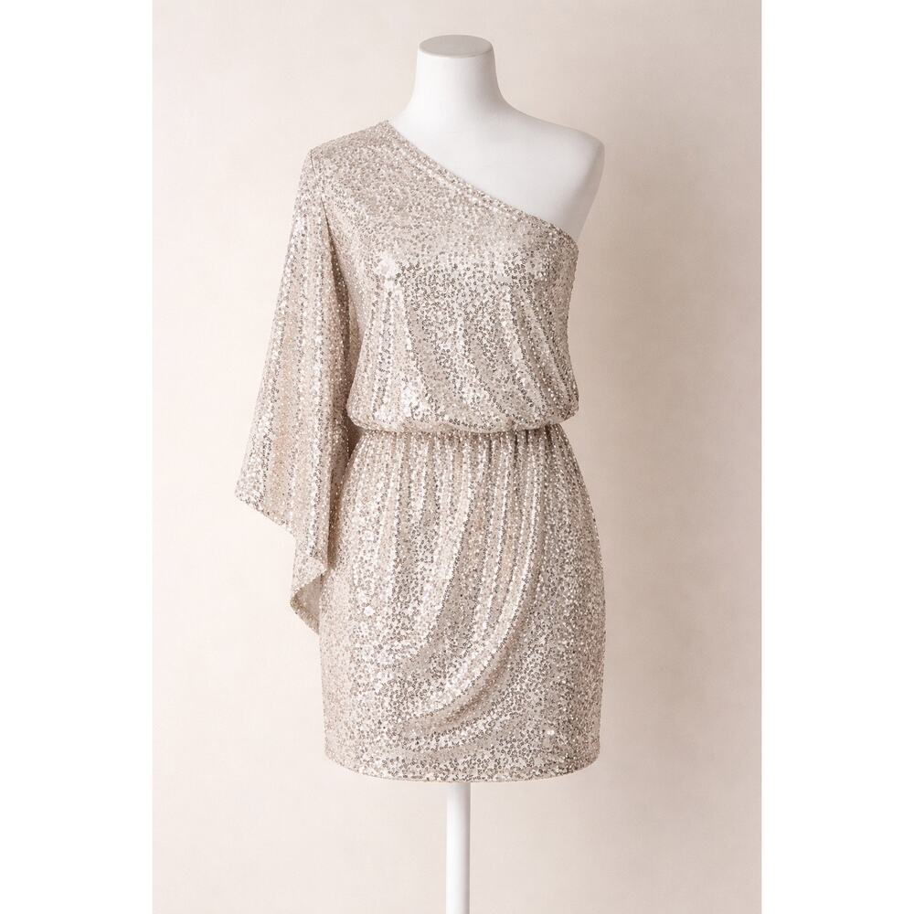 Hailey & Co Silver Sequin One-Shoulder Cocktail Dress | Small